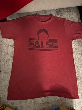 THE OFFICE Original Merch -  'FALSE' Tee with Dark Print - Red